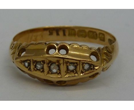 An 18ct gold and five stone diamond ring, Birmingham 1912, weight 1.9g, size L