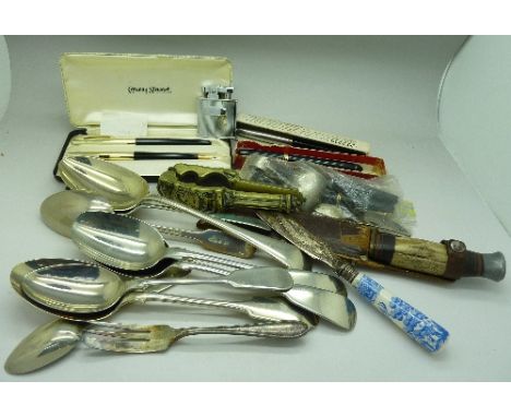 A Conway Stewart pen/pencil set and other ink pens, including Swan with 14ct gold nib, lighter, etc.