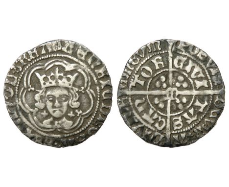 Henry VII halfgroat, facing bust issue. Canterbury, Archbishop Morton. Silver, 20mm. 1.41g. Crowned facing bust, open crown; 