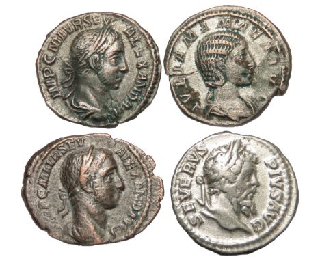 Denarius group, to include Septimius Severus, Severus Alexander (2) and Julia Mamaea. Largest 21mm.