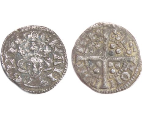 Edward I farthing. London mint class 3de. Circa 1280 AD. Crowned facing bust, E R ANGLIE. R. Cross with pellets in each quart