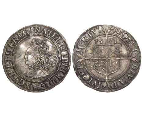 Elizabeth I sixpence. Third &amp; Fourth Issues, 1561-77 AD. Crowned bust left, rose behind. ELIZABETH D G ANG FR ET HI REGIN
