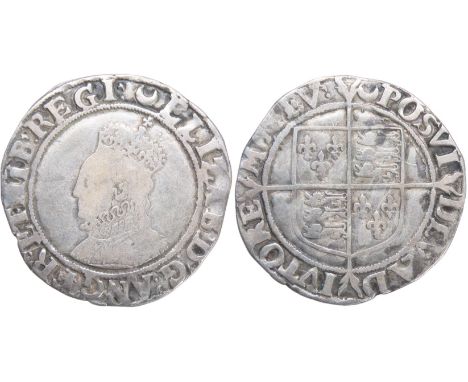 Elizabeth I Shilling. Sixth Issue 1582-1600, mint mark crescent. Crowned bust left, ELIZAB D G ANG FR ET HIB REGINA. R. Shiel