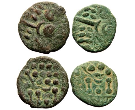 Durotriges bronze/billon staters (2). Cranborne Chase type. Wreath, cloak and crescents. R. Disjointed horse left, pellets ab