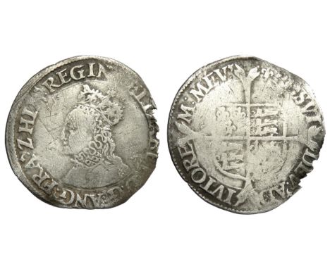Elizabeth I groat. First issue, 1559-1560 AD. Crowned bust left, no rose. Mint mark lis. R. Shield over cross, wire line inne