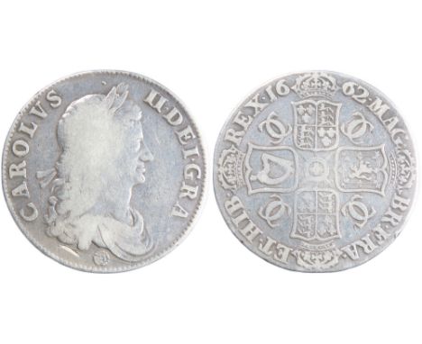 Charles II Crown 1662. Silver, 29.50g. 39mm. Laureate bust right, rose below. CAROLVS II DEI GRA. R. Crowned cruciform shield