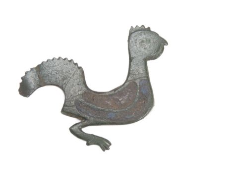 Roman Cockerel Brooch. Circa 1st-2nd century CE. A zoomorphic plate brooch in theÂ&nbsp;form of a strutting cockerel (or hen)