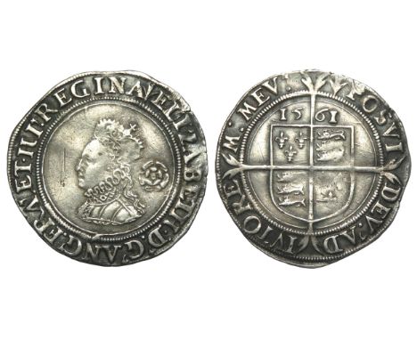 Elizabeth I sixpence. Third &amp; Fourth Issues, 1561-77 AD. Crowned bust left, rose behind. ELIZABETH D G ANG FR ET HI REGIN