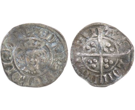 Edward I penny. 1279-1307 AD. London, class 4e. Crowned facing bust, three pellets on breast. R. Cross with pellets in each q