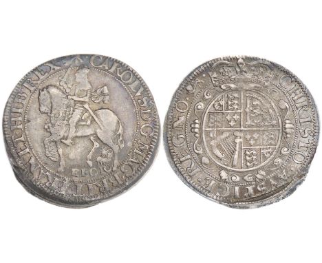 Charles I Half crown York mint. 1643-4 AD. King seated on horseback walking left, EBOR below. R. Crowned oval garnished shiel