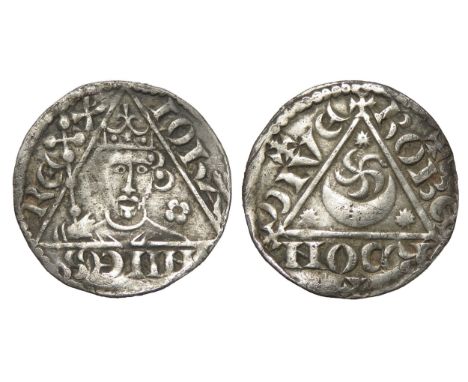 Ireland: John penny. Third 'Rex' coinage, 1208-1211 AD. Dublin. Silver, 19mm. 1.40g. Crowned bust holding sceptre within tria