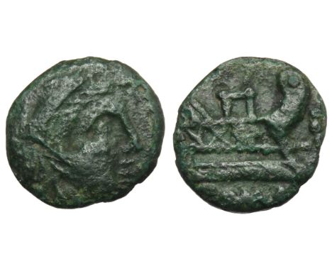 Roman Republic: Anonymous Sextans, After 211 BC. Semiuncial standard. Sardinia, Sicily or Campania. Draped bust of Mercury ri
