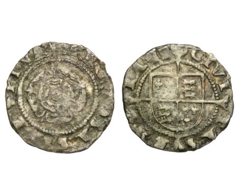 Edward VI base issue penny, circa 1551 AD. York mint. E D G RISA SINE SPINA. R. Shield over cross, CIVI TAS EBO RACI. Ref: S.