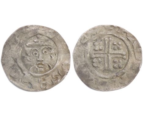 Richard I short cross penny. Circa 1189-1199 AD. Class 4b. Crowned facing bust with sceptre, +HENRICVS REX. R. Short cross, c