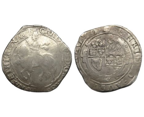 Charles I halfcrown. 1641-3 AD. Mint mark triangle-in-circle, Tower mint under the king, group IV; type 4. Silver, 35mm. 14.2