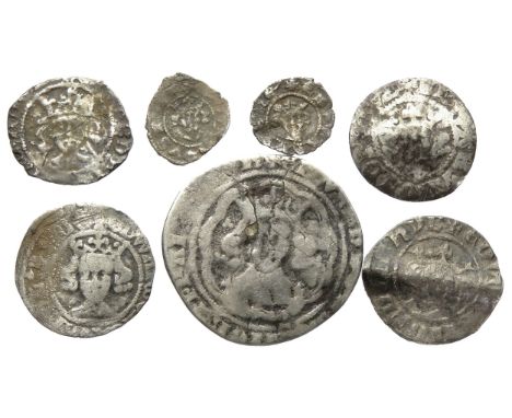 Medieval Hammered Silver Coin Group (7). To include a groat, four pennies and two farthings. Edward I, II, III and Edward IV 