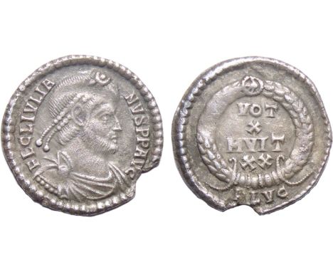Julian II . 360 - 363 AD. Silver, 1.23g. 17.5mm.Â&nbsp;FL CL IVLIANVSÂ&nbsp;P PÂ&nbsp;AVG, rosette-diademed, draped, and cuir