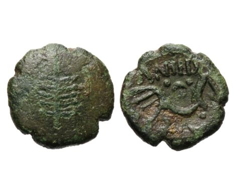 Dobunni ANTED bronze core from a gold plated stater. Circa 20-43 AD. 17mm, 4.36g.Â&nbsp;Tree symbol on plain field. R. Horse 