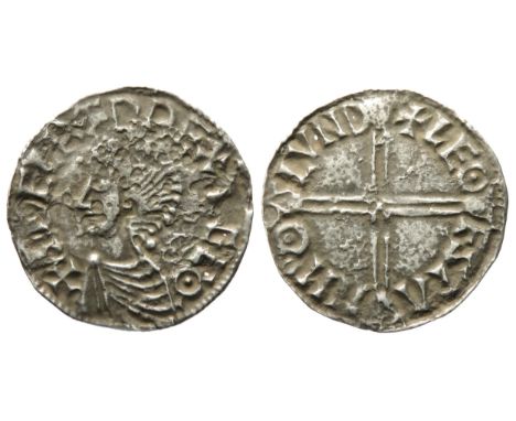 Aethelred II penny. Long cross type, BMC IVa. London. Silver, 19mm. 0.85g. Bare-headed bust left, +EDELRED REX ANGLO. R. Void