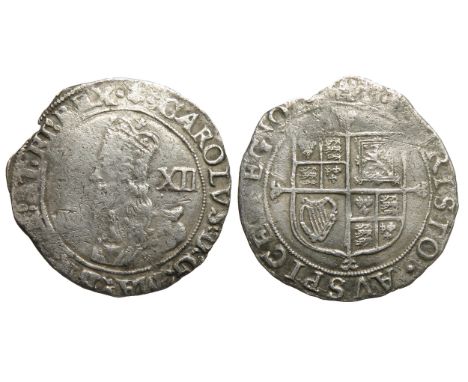 Charles I shilling. 1638-9 AD, Tower mint under the king. Mint mark anchor, group E; type 4.3. Crowned bust left, XII mark of