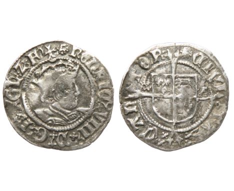 Henry VIII halfgroat, Canterbury. Second coinage 1526-44 AD. Archbishop Warham. Crowned bust right, mint mark uncertain mark.