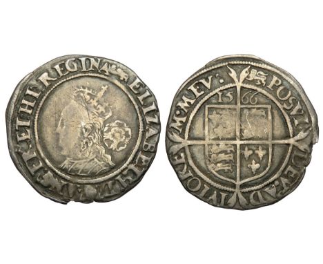 Elizabeth I sixpence. Third &amp; Fourth Issues, 1561-77 AD. Crowned bust left, rose behind. ELIZABETH D G ANG FR ET HI REGIN