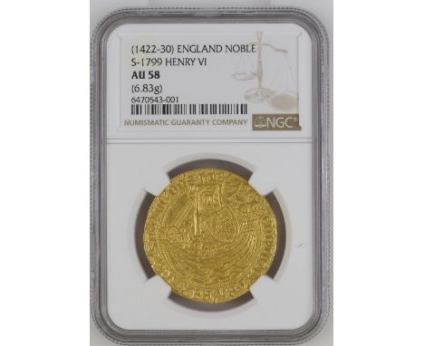 Henry VI.Â&nbsp;First reign, 1422-1461. Gold Noble, annulet issue. London mint. 1422-1423. Henry standing facing in ship, hol