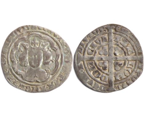 Edward III groat. Pre-treaty period 1351-61 AD. London, series C. Crowned facing bust. R. Cross with pellets in each quarter,
