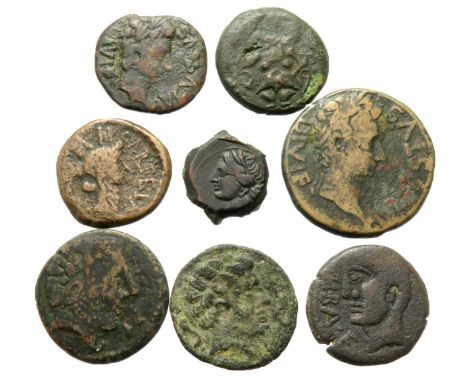 Iberian bronzes including Celtic and Roman period AE issues (8). To inclde coins of, Carteia, Aebusim, Barscunes, Segaisa, Ca