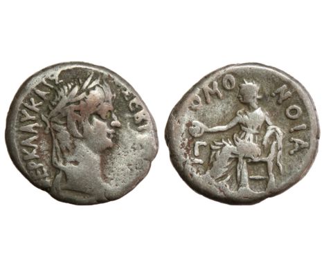 Egypt. Alexandria. Nero 54-68 AD. Billon-Tetradrachm, laureate head right. R. ÎŸÎœÎŸÎÎŸÎ™Î‘, Homonoia seated left, holding pa