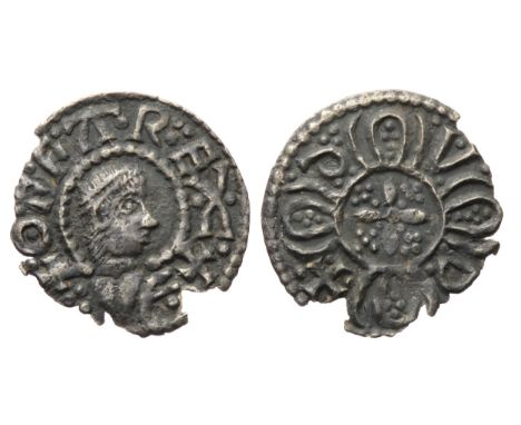 Offa penny. Circa 780-792 AD. Diademed bust right, +OFFA REX+. R. +DUD in angles of a cross of lobes, saltire in centre. Silv