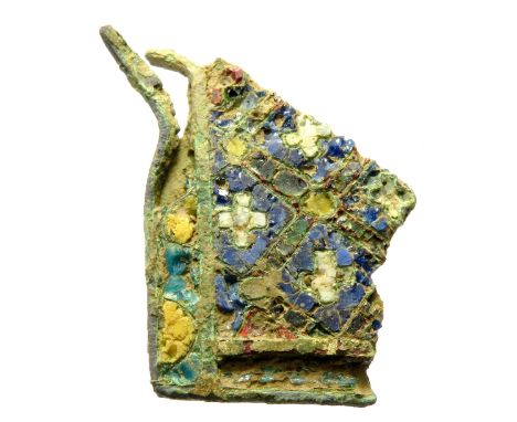 Medieval cloisonne enamel mount, Circa 1200-1300. 36mm x 35mm. Recorded on the pas database:Â&nbsp;https://finds.org.uk/datab