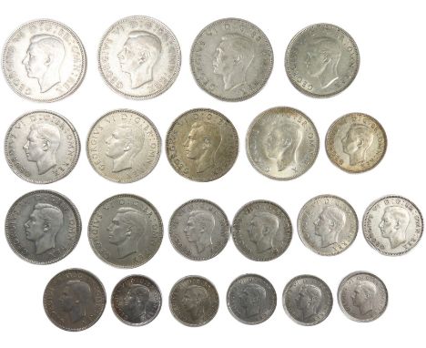 George VI coin group (21). pre 1947. To include, half crowns, florins, shillings and sixpences. .500 silver, 2.82g-14.06g. 19