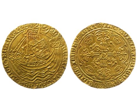 Henry VI Noble, first reign 1422-1461. Annulet issue 1422-1430.Â&nbsp;Gold, 7.1g. 35mm. King standing on ship, holding shield