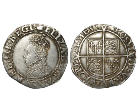 Elizabeth I shilling. Sixth issue, 1582-1600 AD. Silver, 30mm. 6.19g. Crowned bust left, ELIZAB D G ANG FR ET HIB REGI. R. Sh