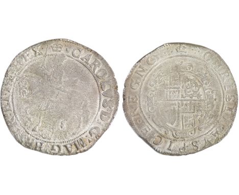 Charles I Half crown. Tower mint under the king, mint mark crown. Third horseman, type 3a1, scarf flying from king's waist. R