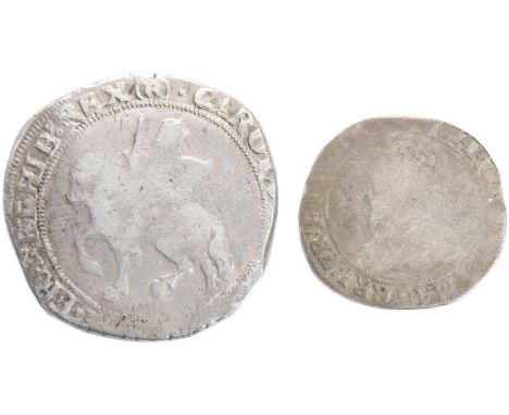 Charles I coins (2). Half crown, mint mark (R). Tower mint (under Parliament), Ref: S.2778. Sixpence, Tower mint under the ki