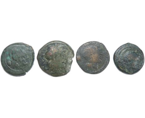 Roman Republic: Anonymous Semis (4). Circa 2nd century BC. Heads of Hercules/ Roma. R. Prow of galley. Bronze, 19mm-22mm. Ref