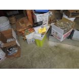 Lot screws and assorted items on floor and in the shelf.