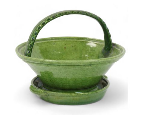 Rye Pottery green glaze basket on separate stand, diameter 16.5cmBoth in perfect condition, no chips cracks or restoration