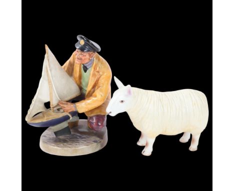 Royal Doulton figure, sailor's holiday, HN2442, and a ceramic sheep (2)
