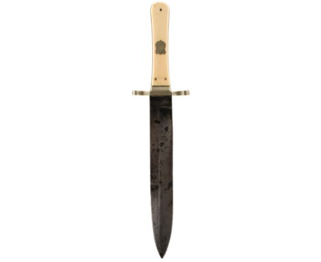 A VICTORIAN BOWIE KNIFE BY J BURNAND &amp; CO., 17.5cm spear tipped blade, characteristic white metal hilt with two-piece riv