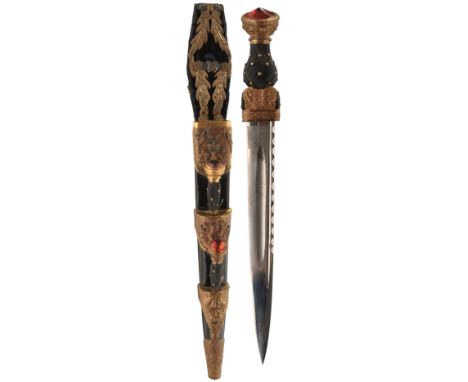 A SCOTTISH HIGHLAND REGIMENT DIRK, 29cm fullered blade with faceted back edge by Mayer &amp; Mortimer, characteristic gilt br