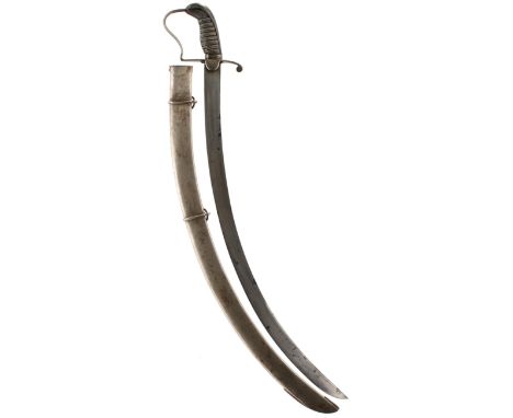 A GEORGIAN FLANK OR LIGHT COMPANY OFFICER'S SWORD, 69cm sharply curved blade, regulation raked steel stirrup hilt, wire bound