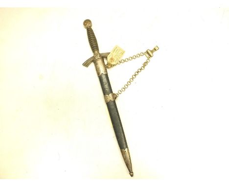 A FIRST PATTERN LUFTWAFFE OFFICER'S DAGGER, 31cm flattened diamond section blade by WKC, regulation plated hilt with wire bou