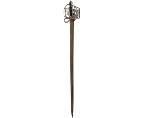 A MID 18TH CENTURY SCOTTISH BASKET HILTED BACK SWORD, 82cm fullered blade, sharpened for use, characteristic steel basket hil