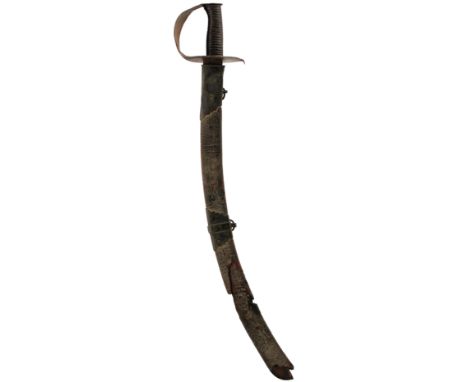 AN UNUSUAL GEORGIAN FIGURE OF EIGHT HILTED CUTLASS, 64cm sharply curved blade cut down from an 1803 or 1796, traces of decora