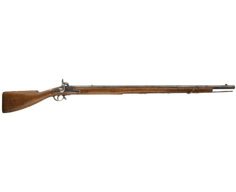 A .750 CALIBRE PERCUSSION TRADE MUSKET, 38.75inch sighted barrel, border engraved lock converted from flintlock and stamped V