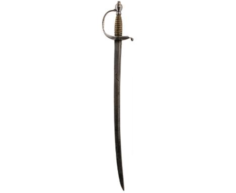 AN 18TH CENTURY INFANTRY HANGER BY HARVEY, 63.25cm curved fullered blade struck with the running wolf emblem and the initials