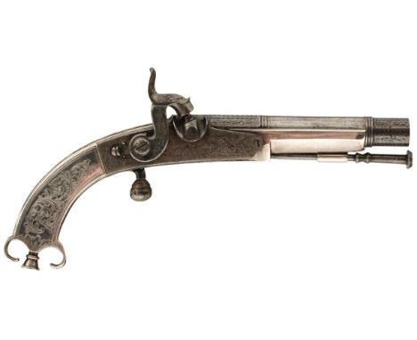 AN 80-BORE SILVER MOUNTED PERCUSSION SCOTTISH BELT PISTOL BY WIGHTON OF EDINBURGH, 5inch three-stage barrel, faceted at the b